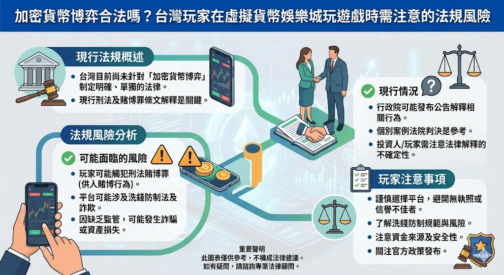 加密貨幣博弈合法嗎？台灣玩家在虛擬貨幣娛樂城玩遊戲時需注意的法規風險
